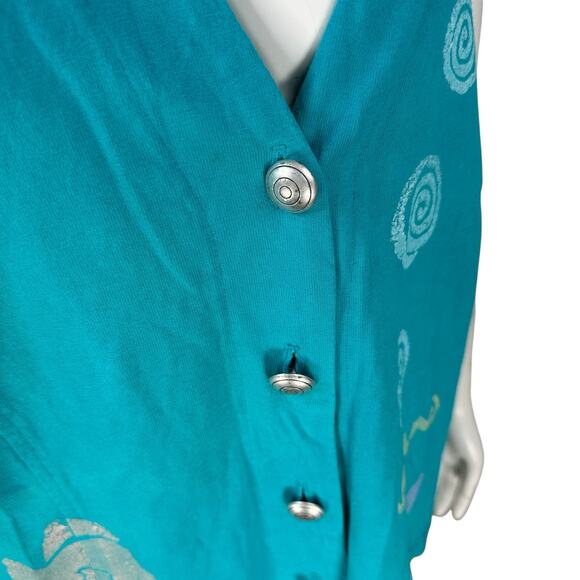 Vintage Blue Cactus Vest Women Small Coastal Artsy Oversized Y2K 90s Block Print - Picture 7 of 10